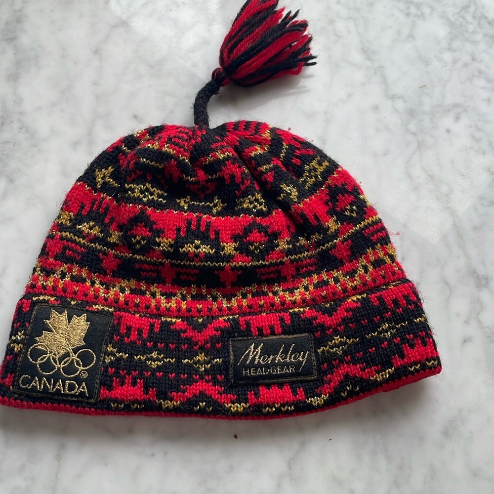 Vintage Merkley Headgear Beanie Ski Hat Team Canada Olympics Toque Canadian Wool